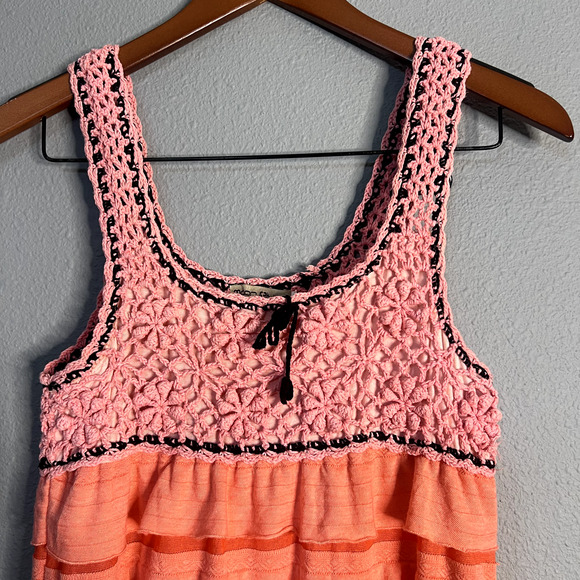 Moon River Womens Size Small Midi Dress Ruffle Crochet Flapper Tank Striped BOHO - Picture 2 of 12